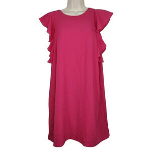 Signature Studio Pink Flutter Sleeve Dress Women Size L Knee Length Zip Closure